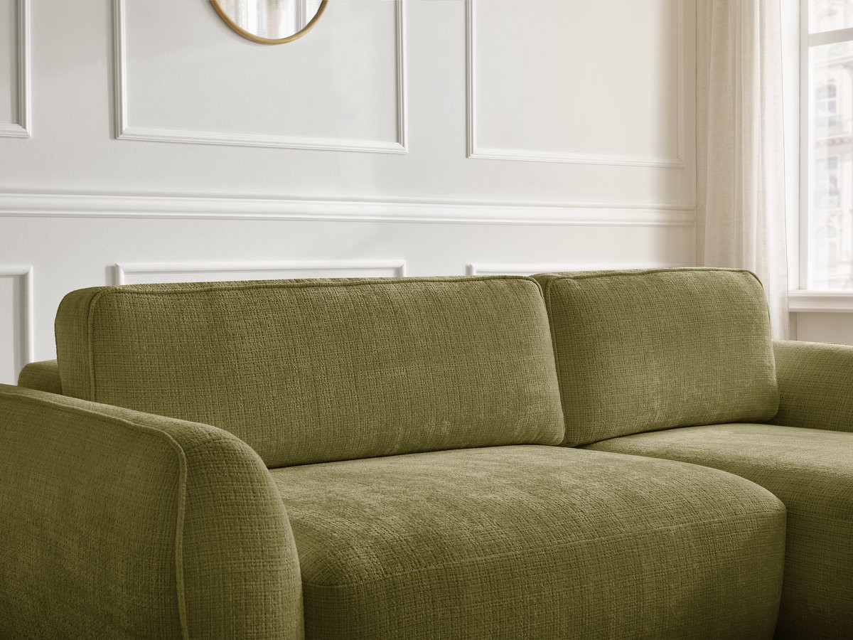 Bobochic Denise Ecksofa mit Schlaffunktion und Bettkasten 258 × 160 cm Strukturstoff Grün Ecke rechts