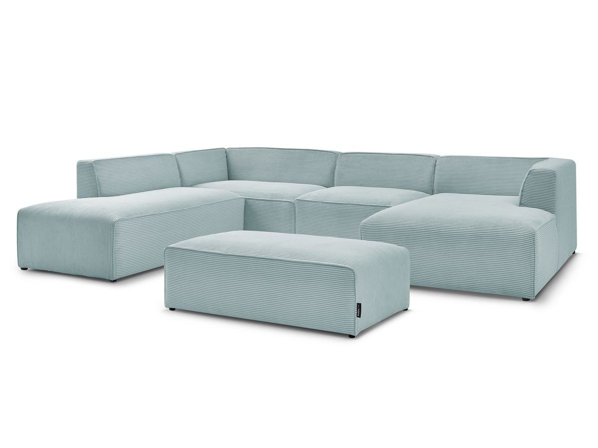 Bobochic Megeve Wohnlandschaft mit Pouf Cordsamt Hellblau Ecke rechts