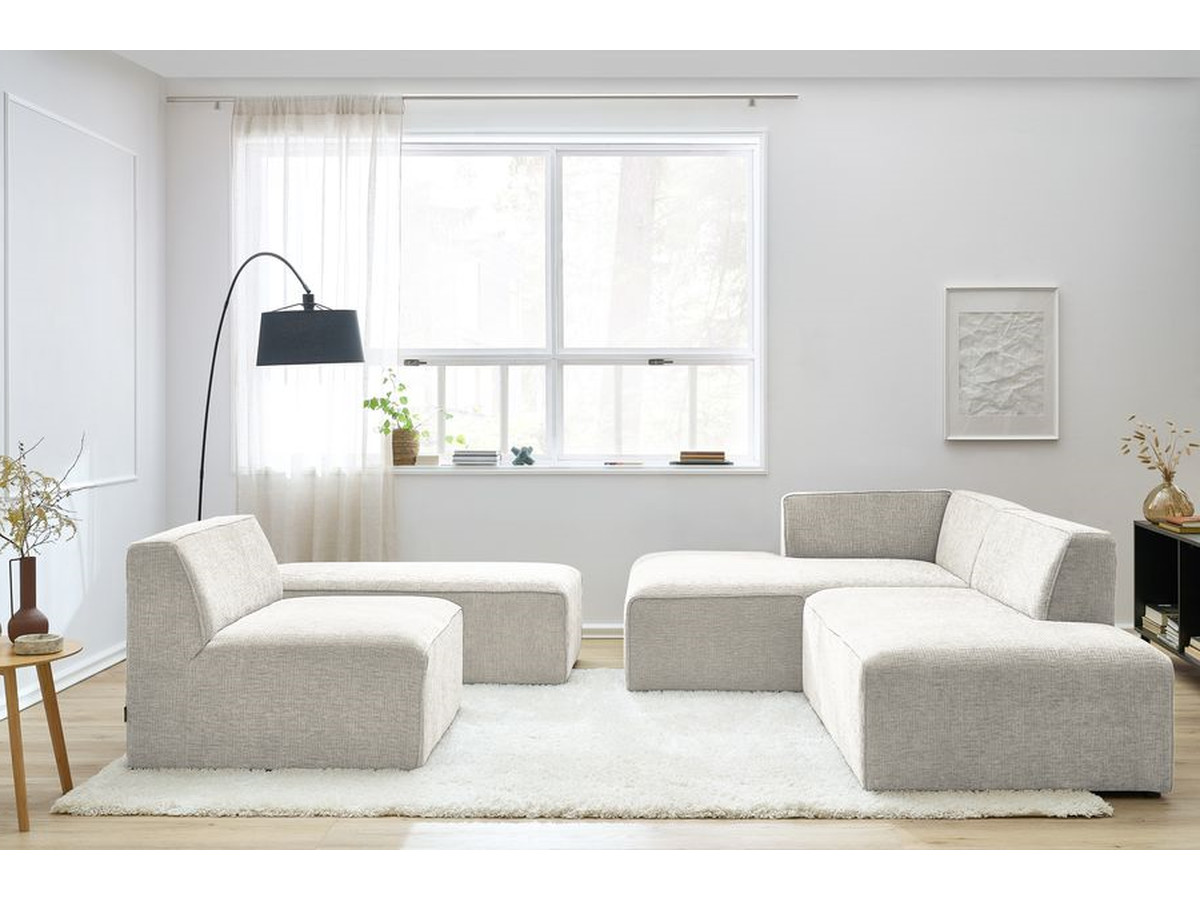 Bobochic Megeve Ecksofa mit Pouf Strukturstoff Beige Ecke links