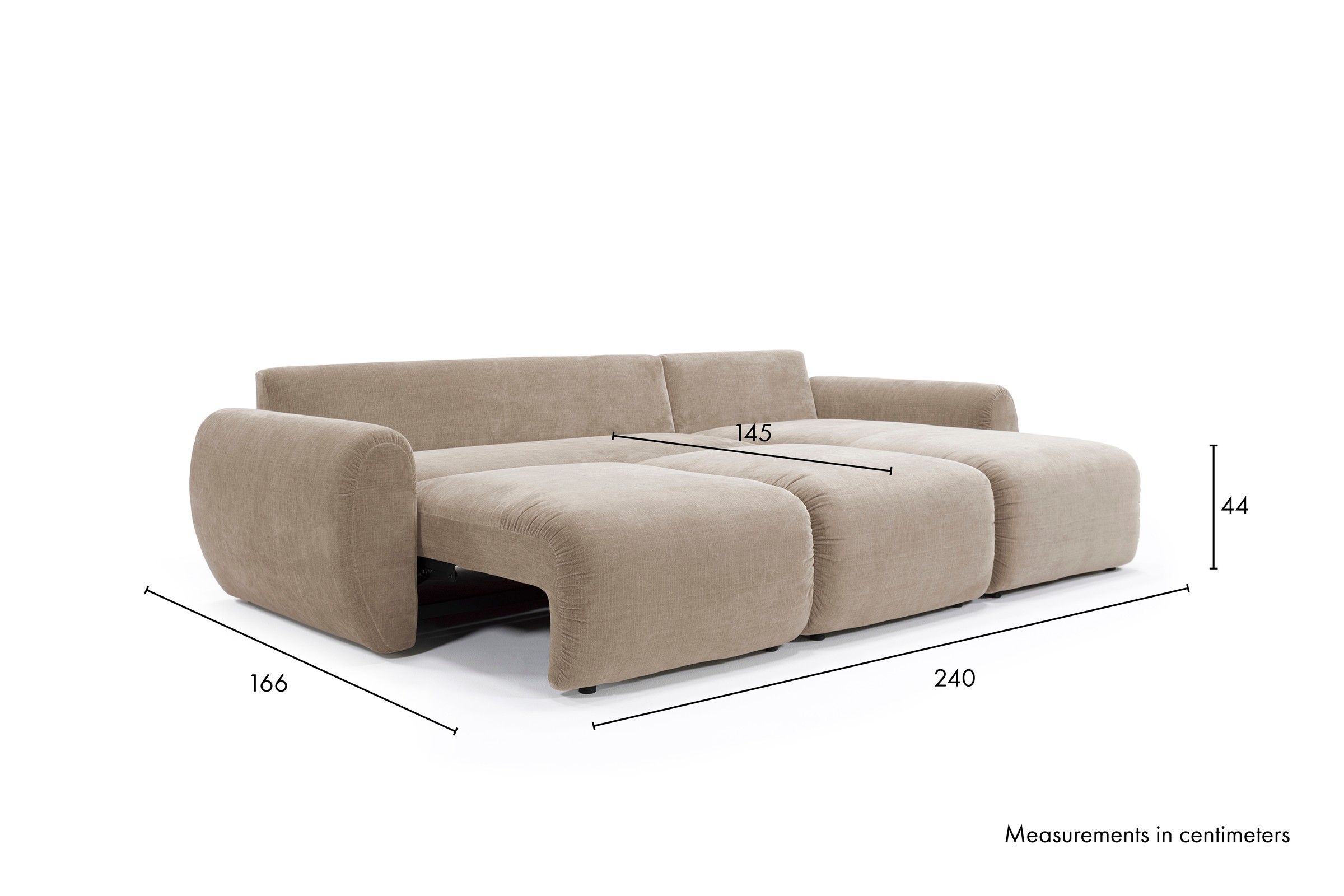 Schlafsofa Norum mit Chaiselongue und Curve-Armlehnen