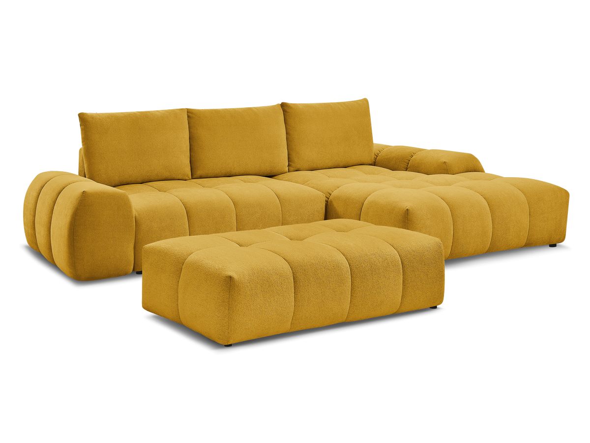 Bobochic Everest Ecksofa mit Schlaffunktion und Bettkasten und Pouf 318 × 180 cm, 3 Kissen Strukturstoff Gelb Ecke rechts