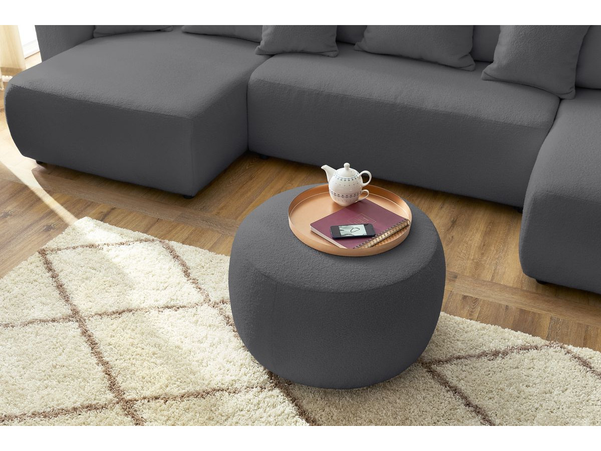 Bobochic Envy Wohnlandschaft mit rundem Pouf Bouclé-Stoff Dunkelgrau