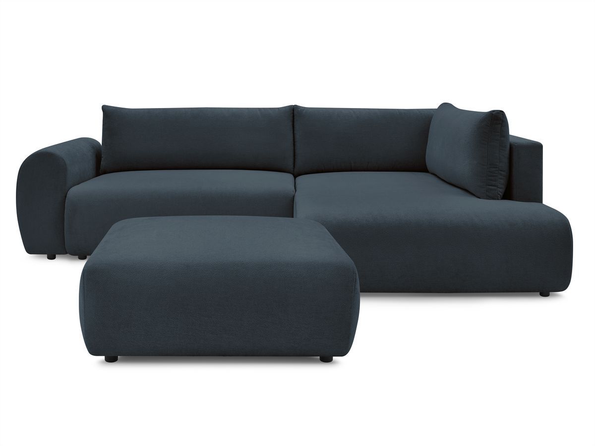 Bobochic Lucien Ecksofa mit Schlaffunktion und Bettkasten und Pouf 296 × 198 cm Stoff Dunkelblau Ecke rechts