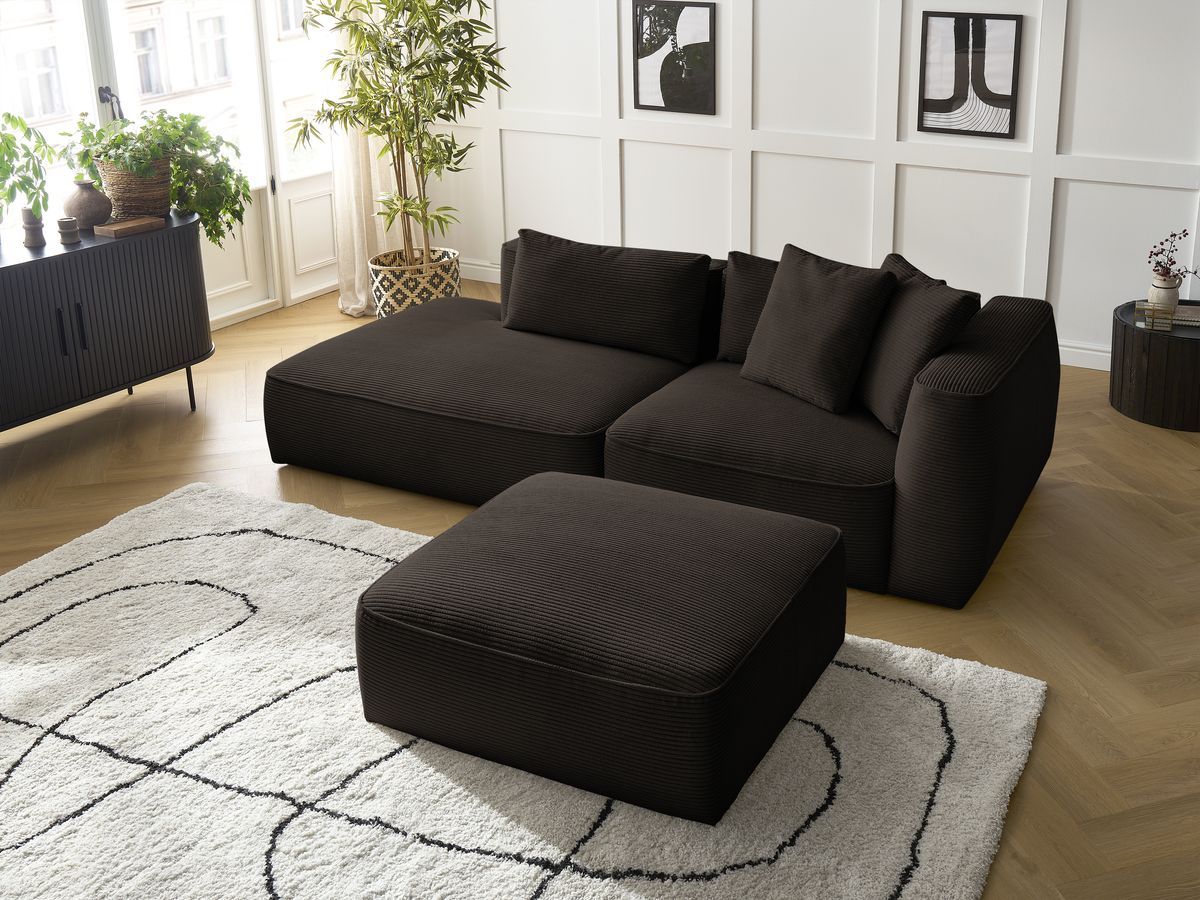 Bobochic Leopold Sofa 4-Sitzer mit Pouf Cordsamt Braun Armlehne rechts