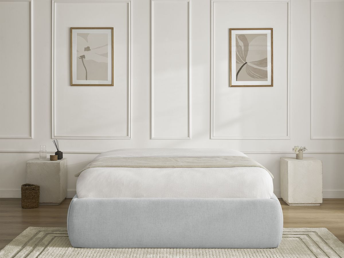 Bobochic Inera Bettgestell mit Bettkasten, ohne Kopfteil Stoff Hellgrau, Liegefläche 160 × 200 cm