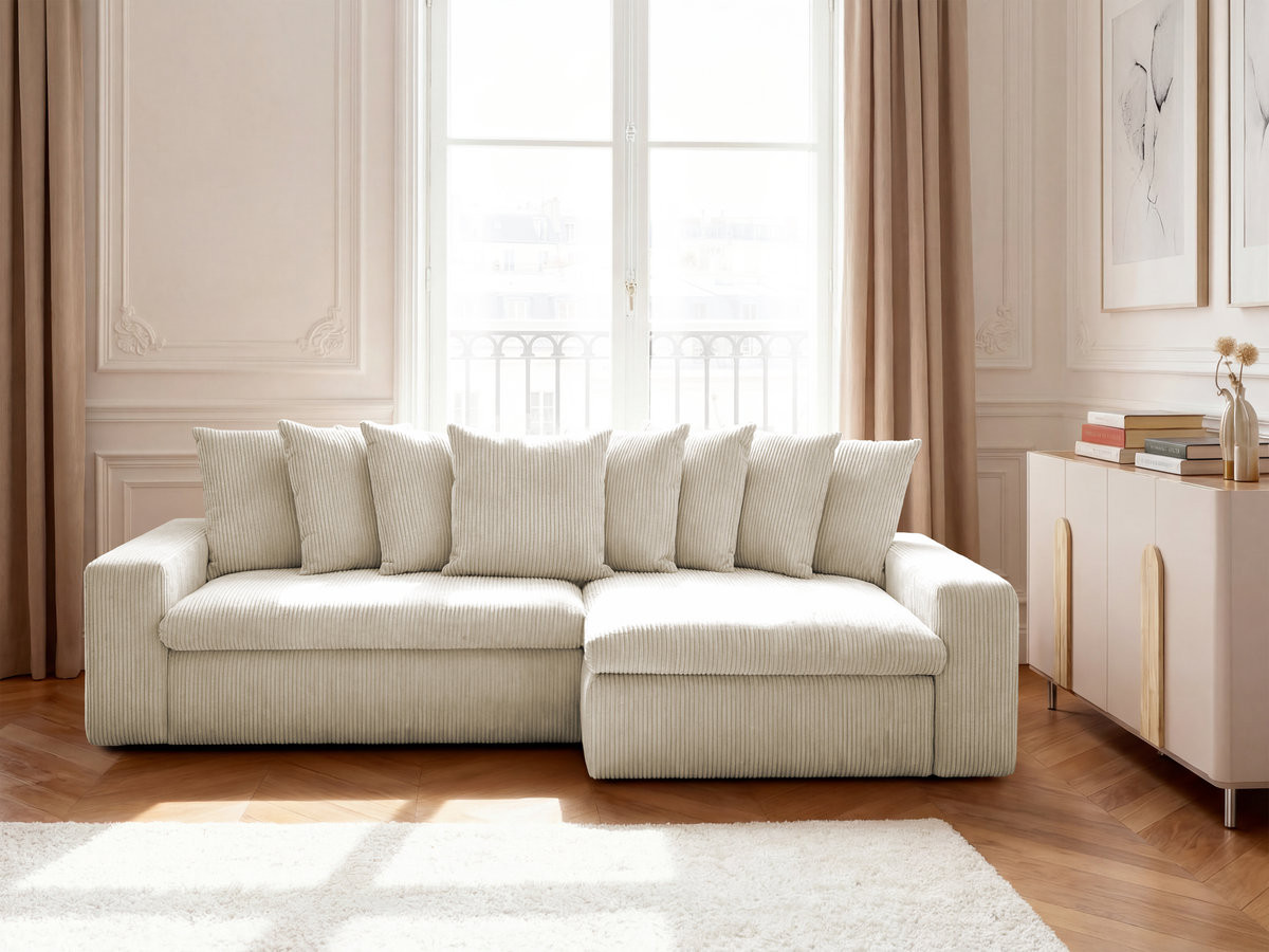 Bobochic Enore Ecksofa 330 × 157 cm Cordsamt Beige Ecke rechts