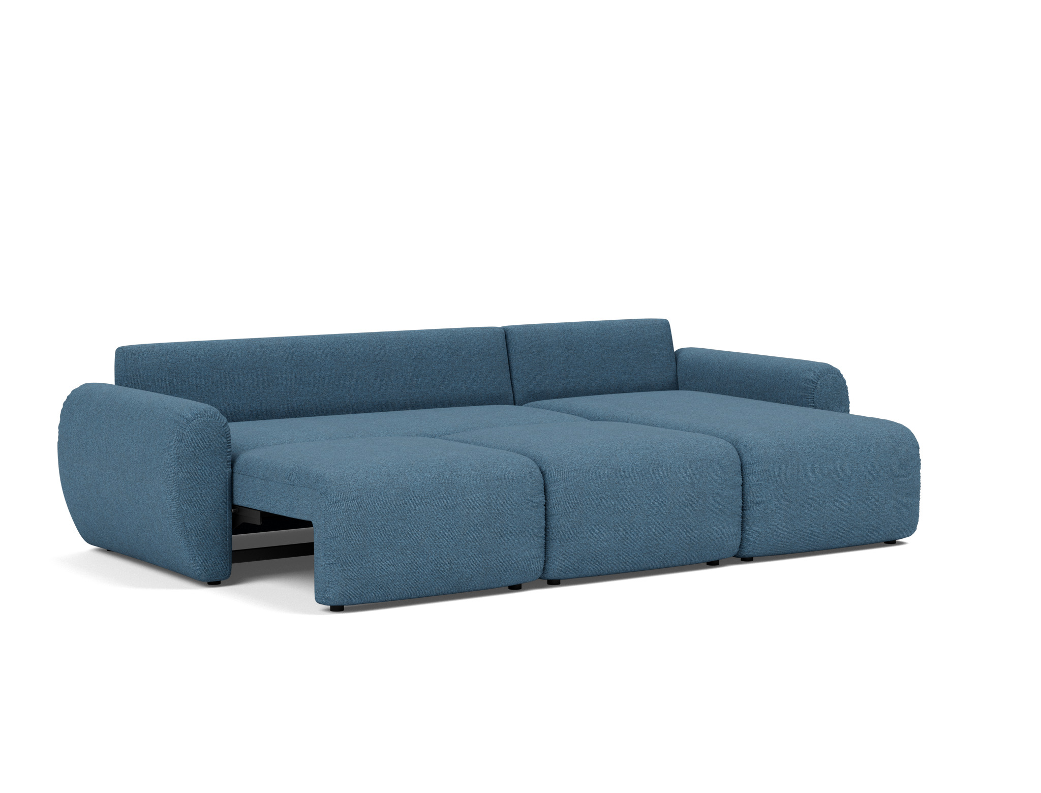 Schlafsofa Norum mit Chaiselongue und Curve-Armlehnen Strukturierter Stoff Weda 302-Weda-Blue