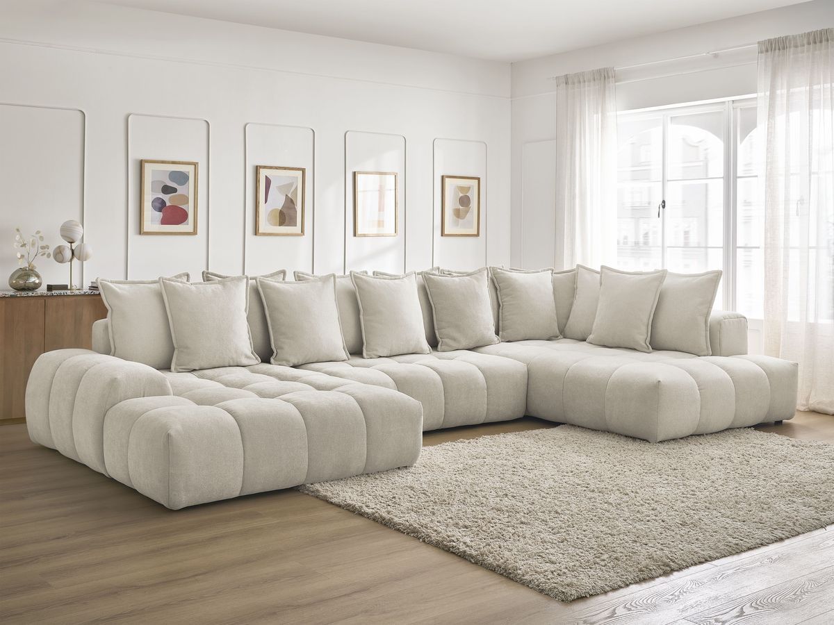 Bobochic Everest Wohnlandschaft, 14 Kissen Strukturstoff Beige Ecke links