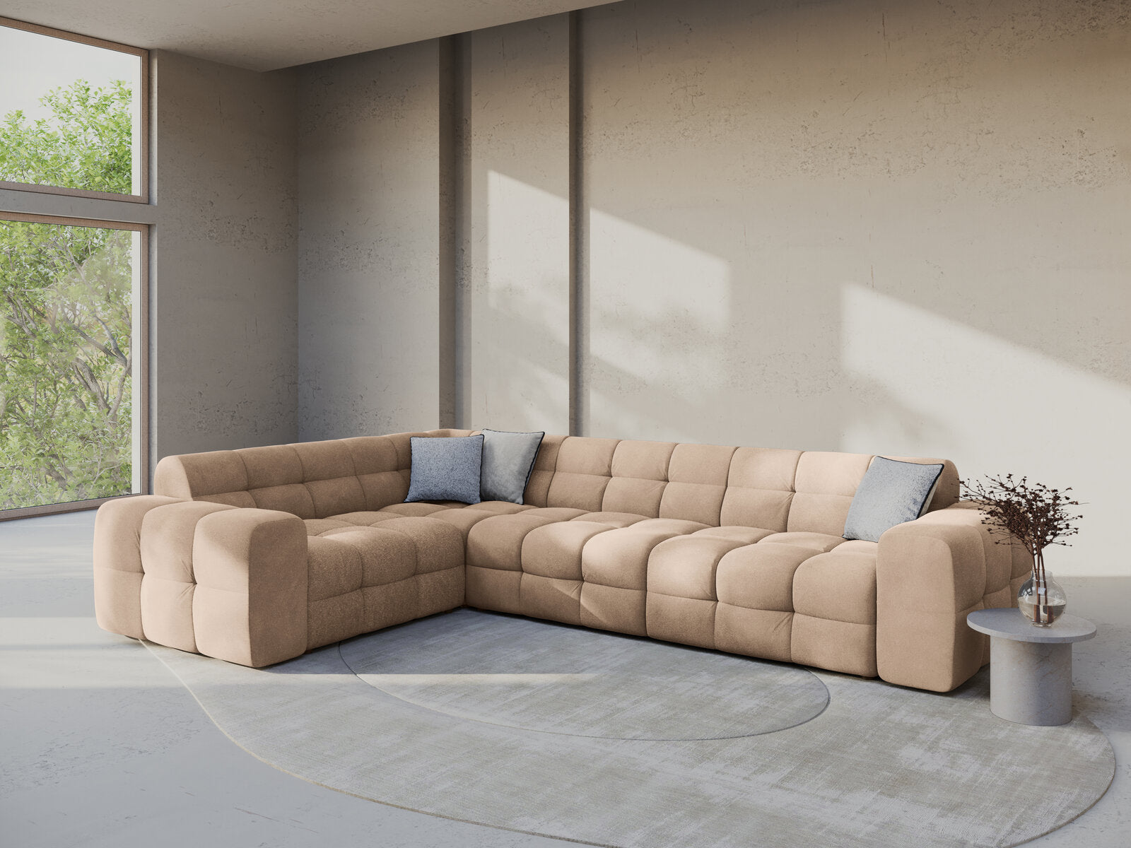 Micadoni Ecksofa Kendal 6-Sitzer Links Samt Mandel Beige