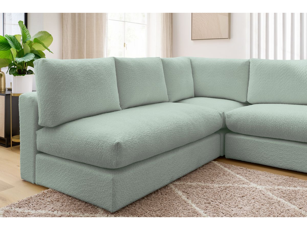 Bobochic Paris Ecksofa mit Pouf 369 × 262 cm Bouclé-Stoff Grün