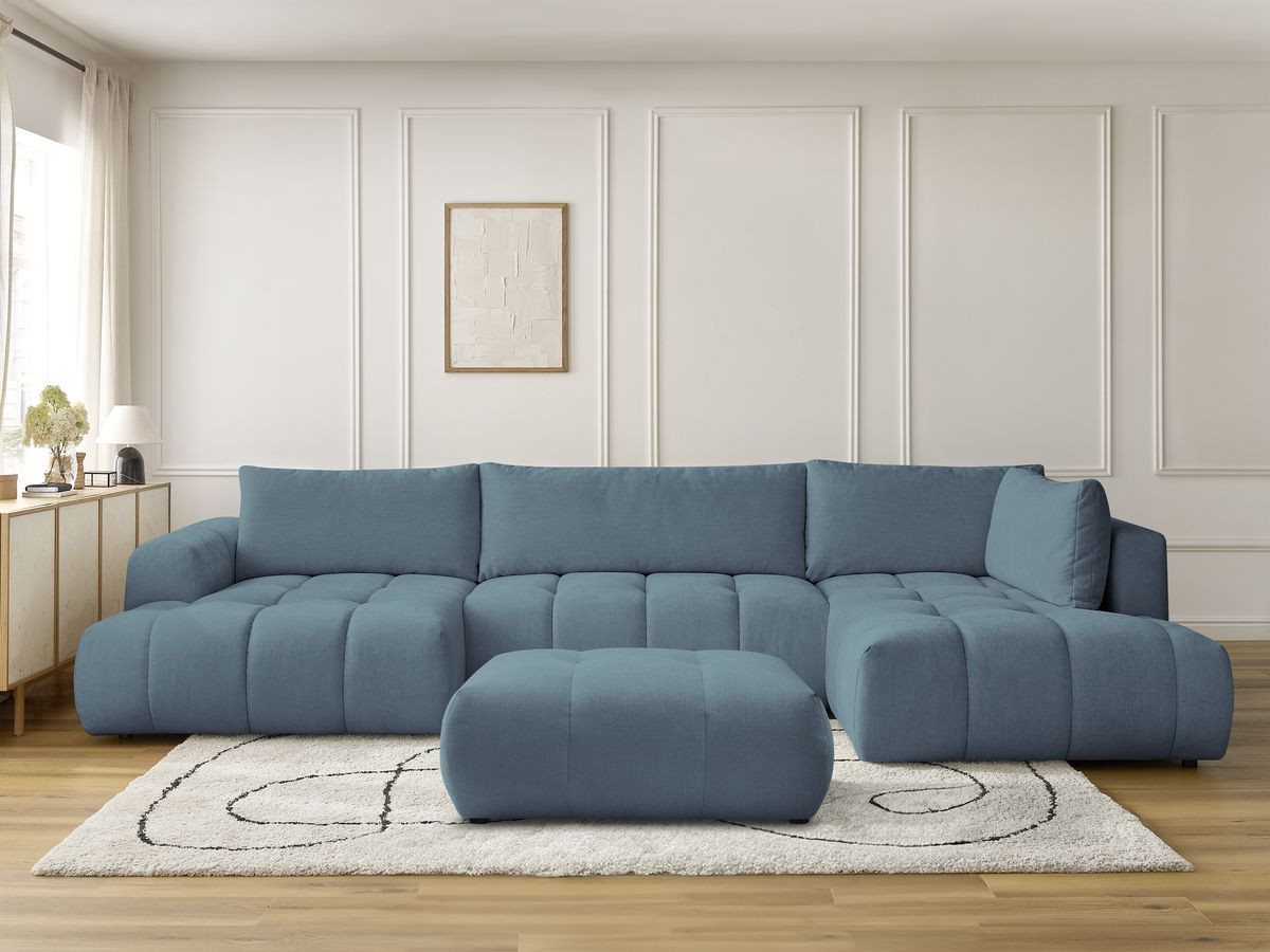 Bobochic Fuji Wohnlandschaft mit Pouf Stoff Hellblau Ecke links