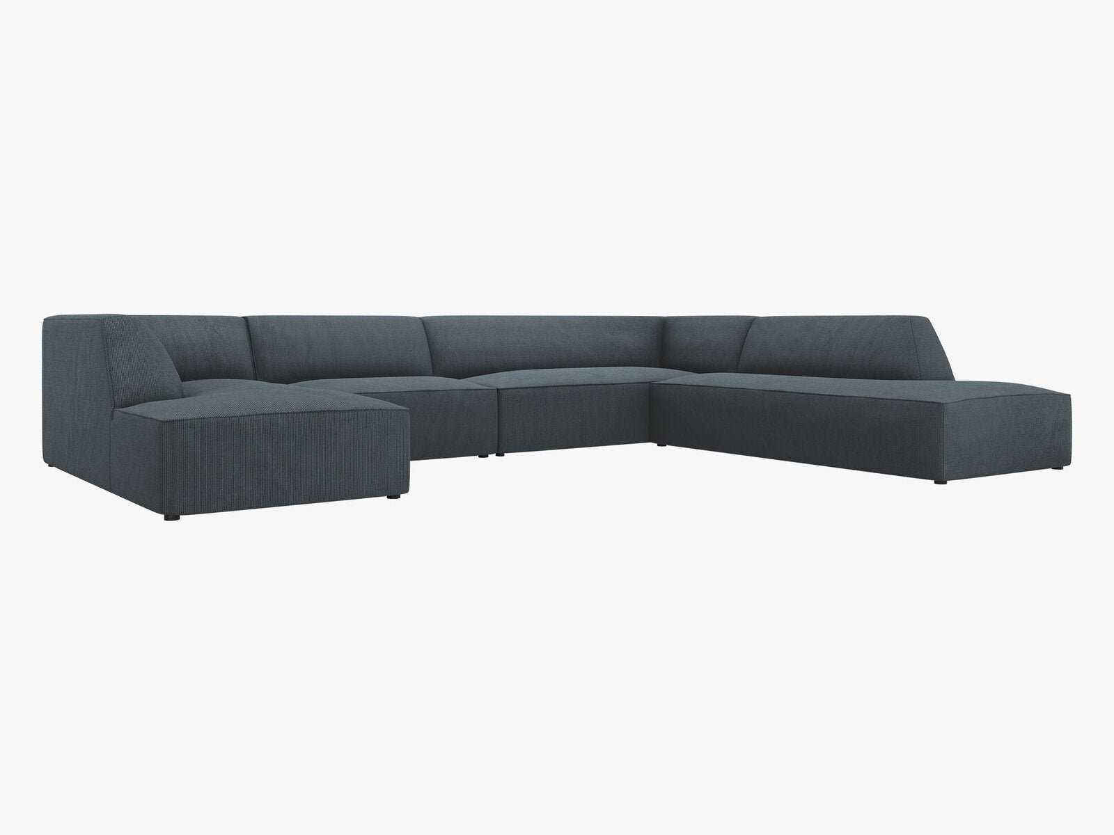 Micadoni Panorama-Ecksofa Ruby 7-Sitzer Rechts Kord Scala Blau