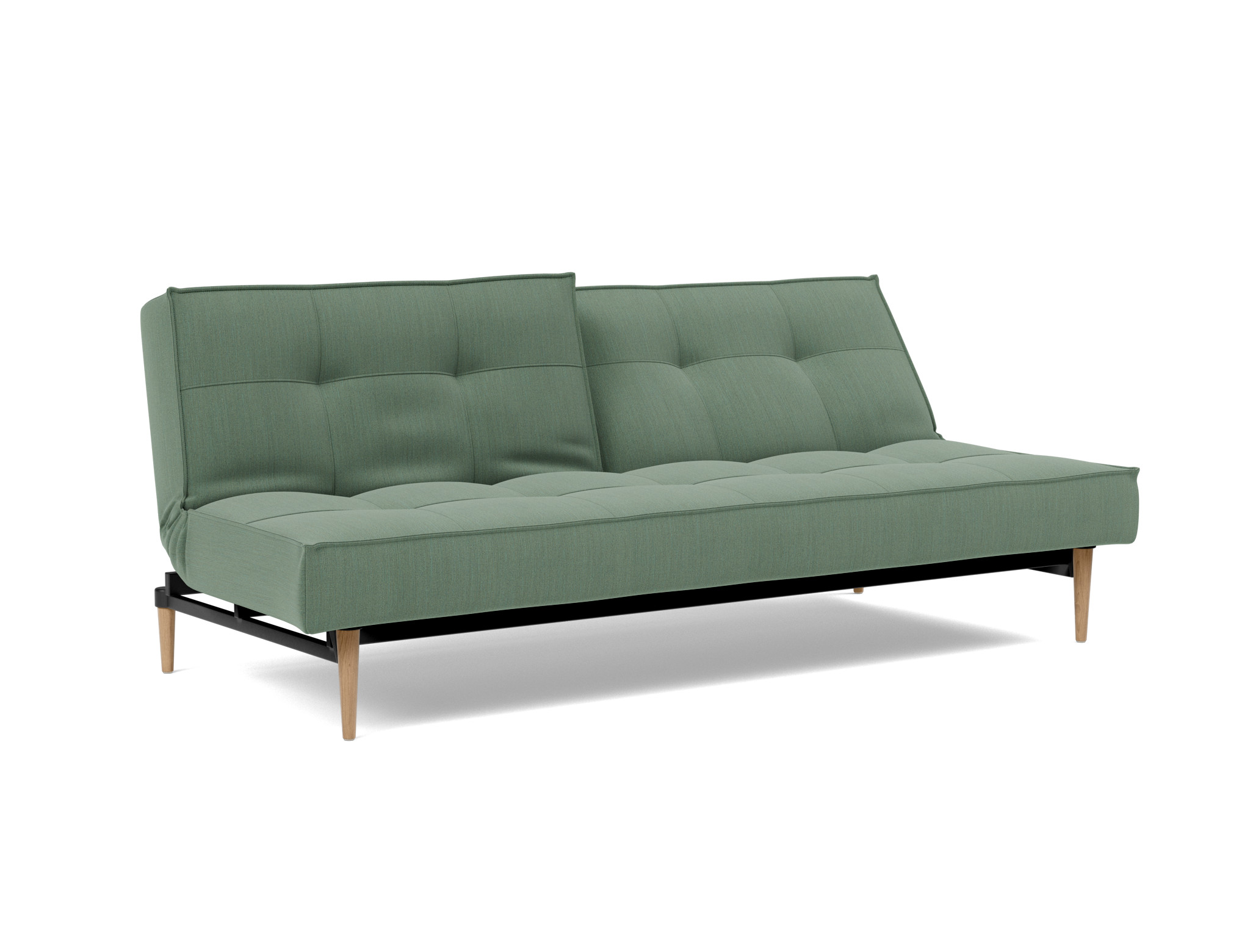 Schlafsofa Splitback Flachgewebe Elegance 518-Green Beine Styletto Eiche hell