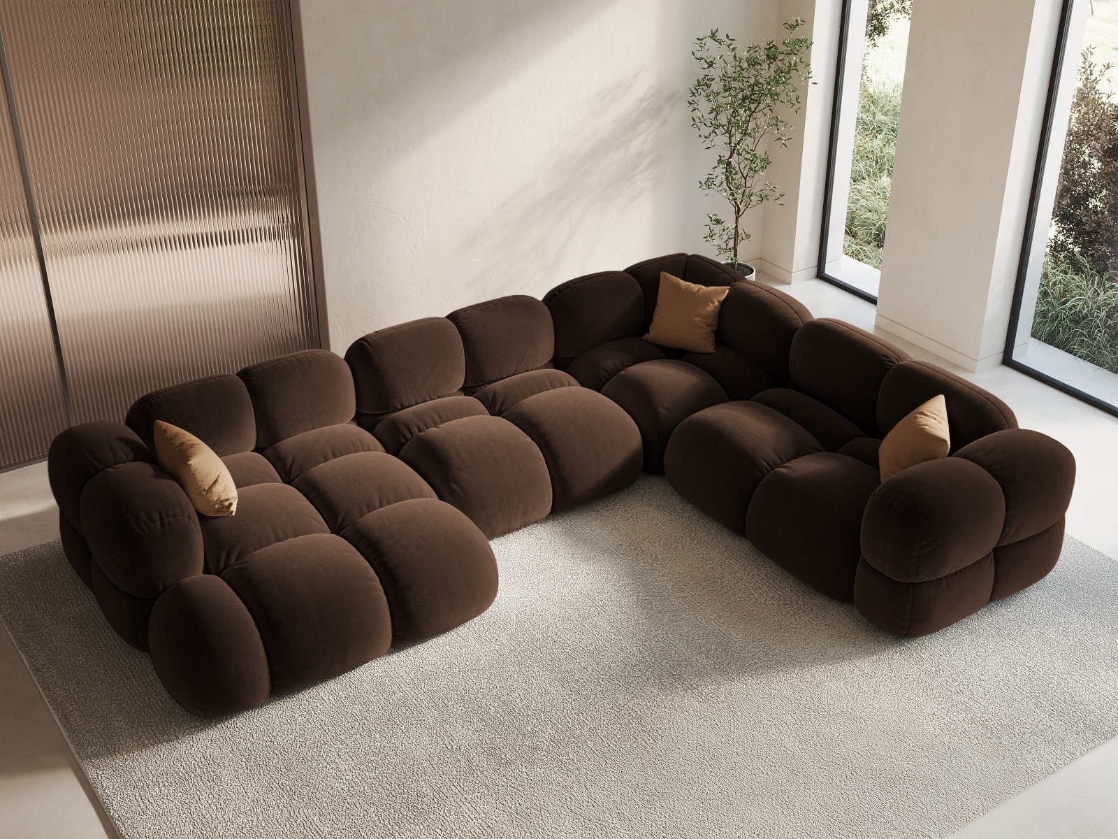 Cosmopolitan Design Panoramasofa Loretto 5-Sitzer Samt Vogue Schokolade Rechts