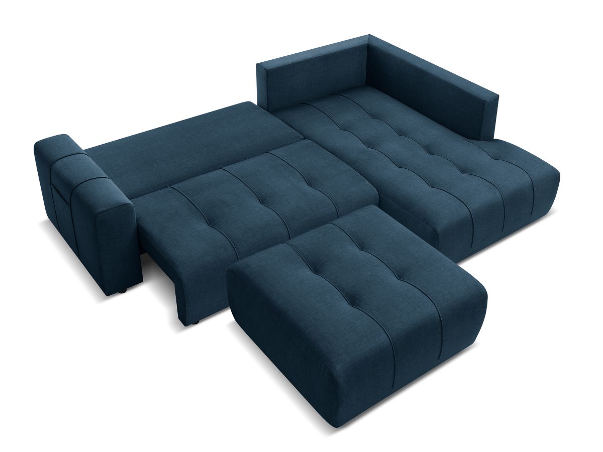 Bobochic Arsene Ecksofa mit Schlaffunktion und Bettkasten und Pouf 277 × 200 cm Samt Blau Ecke rechts