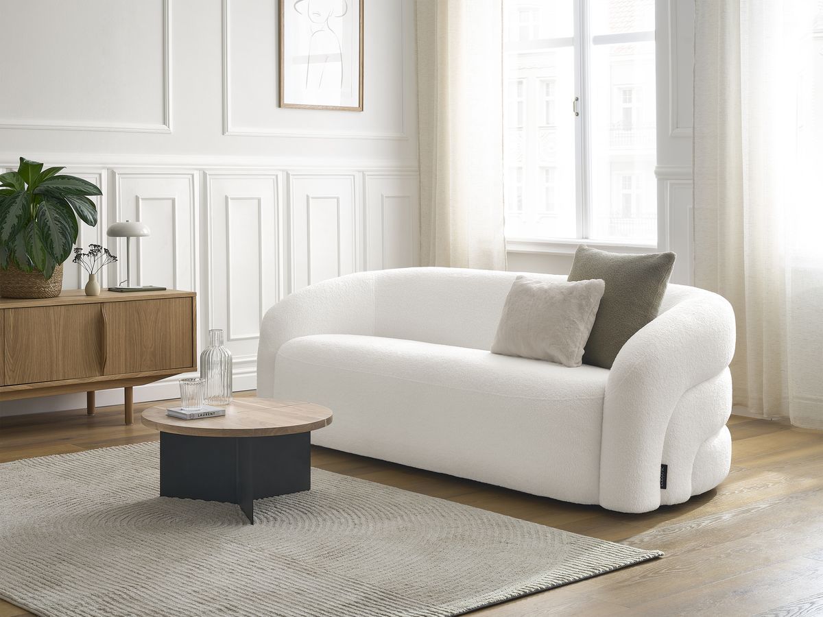 Bobochic Elina Sofa 3-Sitzer Bouclé-Stoff Weiß