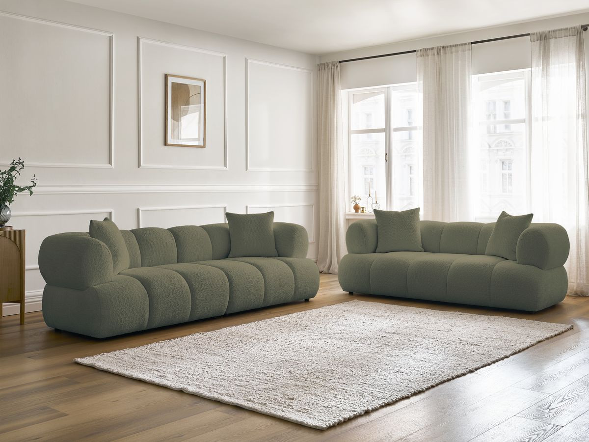Bobochic Pamira Sofa 5-Sitzer Bouclé-Stoff Grün