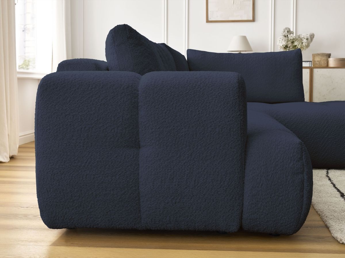 Bobochic Fuji Ecksofa mit Schlaffunktion und Bettkasten 282 × 204 cm Bouclé-Stoff Dunkelblau Ecke rechts