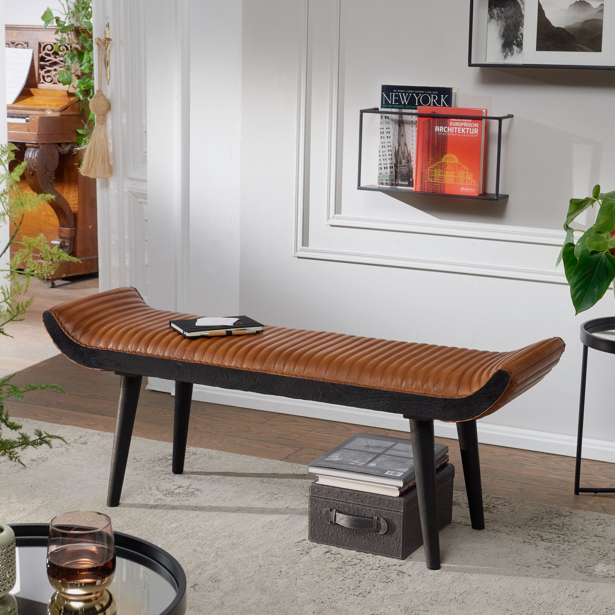 Sitzbank Slagelse Echtleder Braun 125 × 38 × 51 cm
