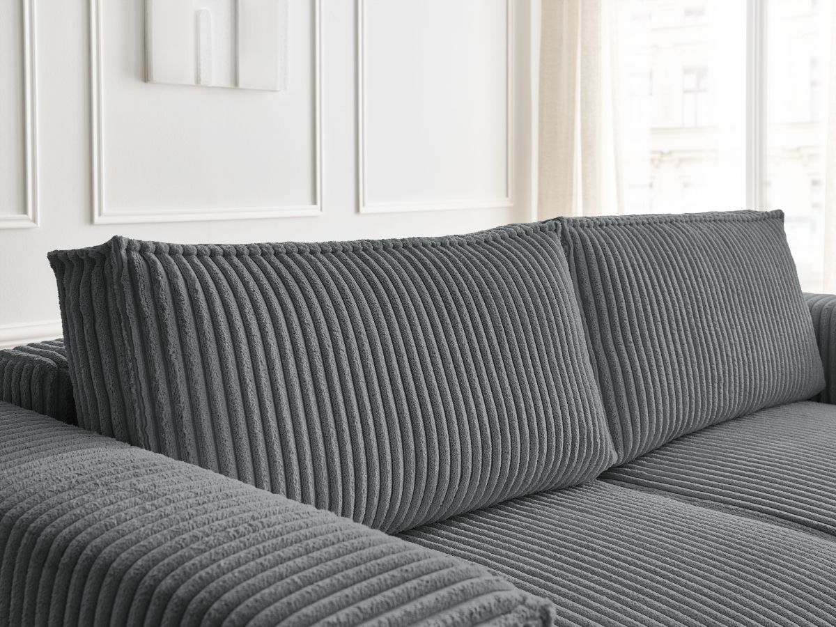 Bobochic Chelsea Schlafsofa 3-Sitzer mit Bettkasten Breitcord weich Dunkelgrau