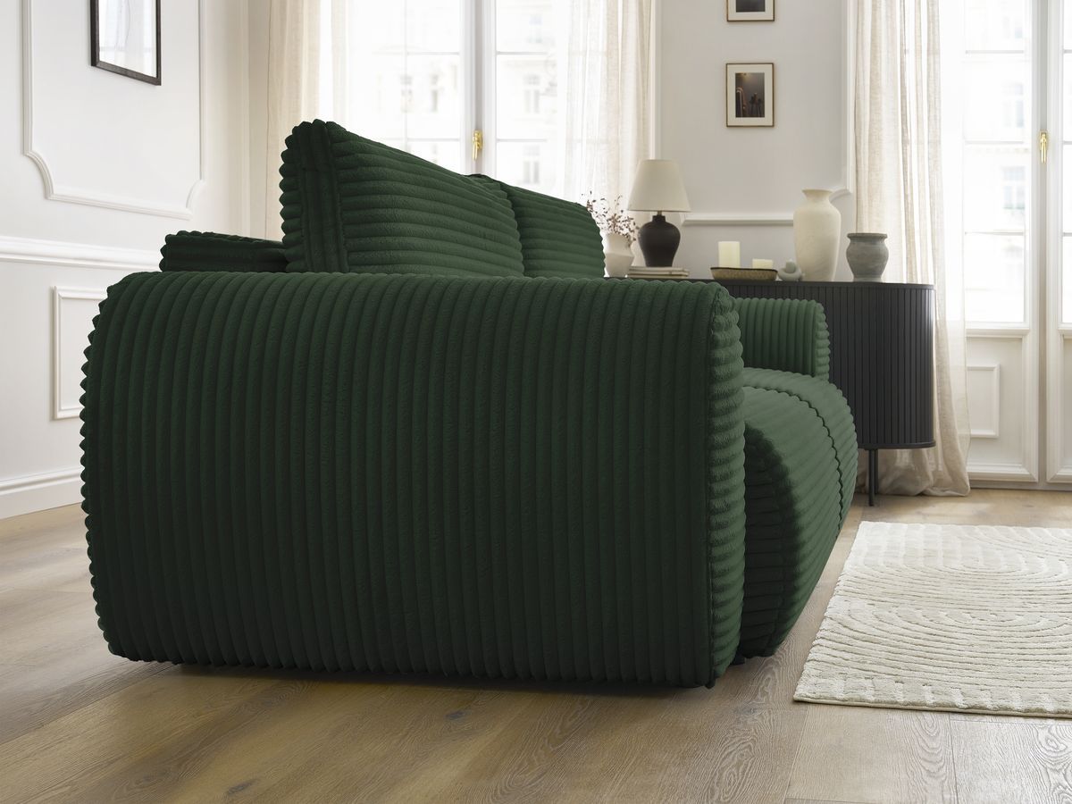 Bobochic Lucien Schlafsofa 3-Sitzer mit Bettkasten Breitcord weich Grün