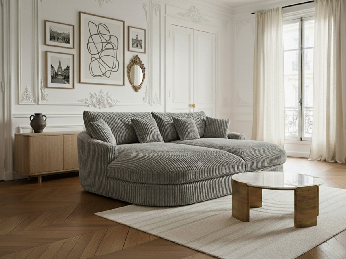 Bobochic Belem Sofa 3-Sitzer Breitcord weich Dunkelgrau