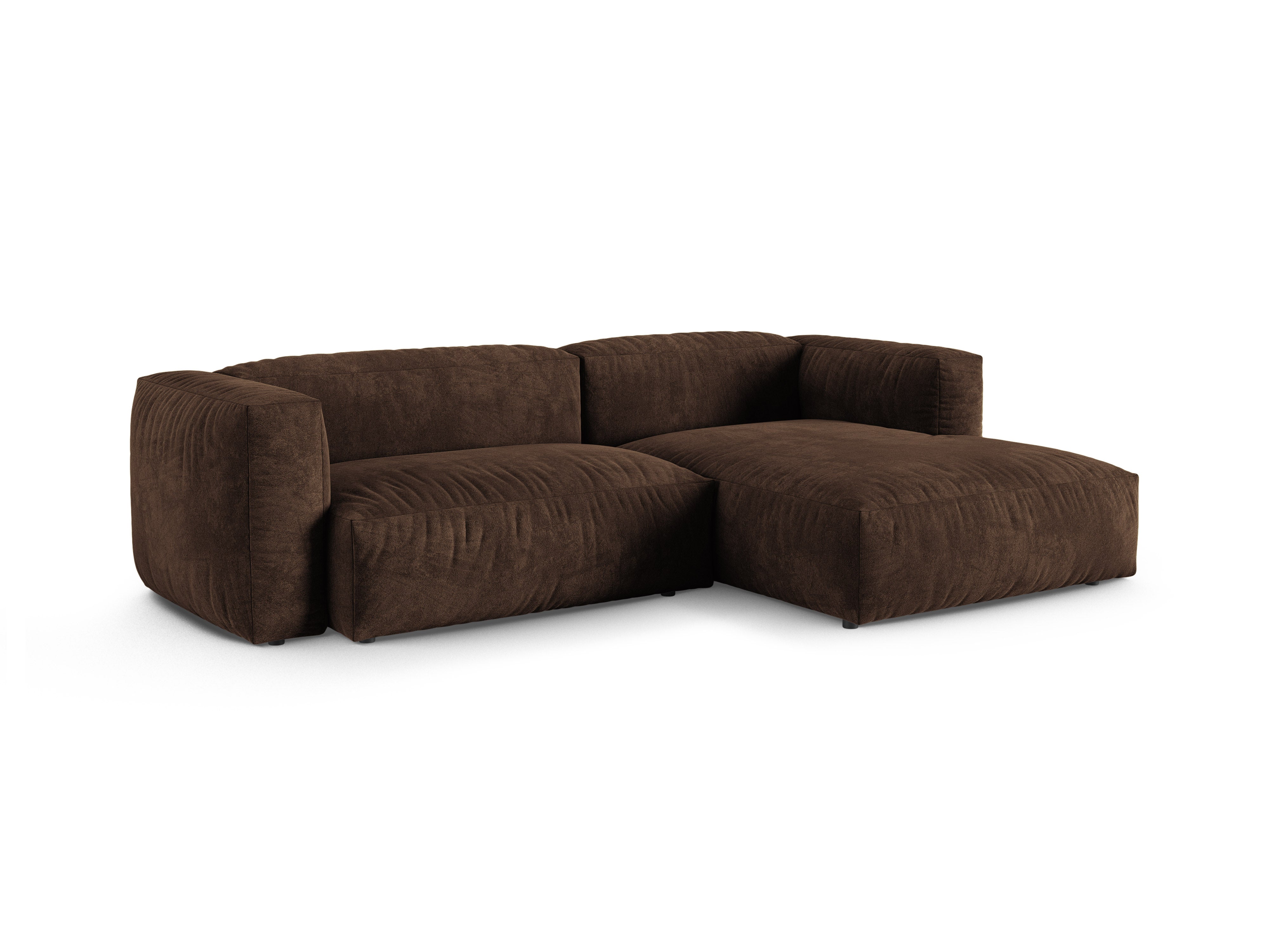 Micadoni Ecksofa Martina 2-Sitzer 90cm Sitztiefe Samt Vogue Schokolade Rechts