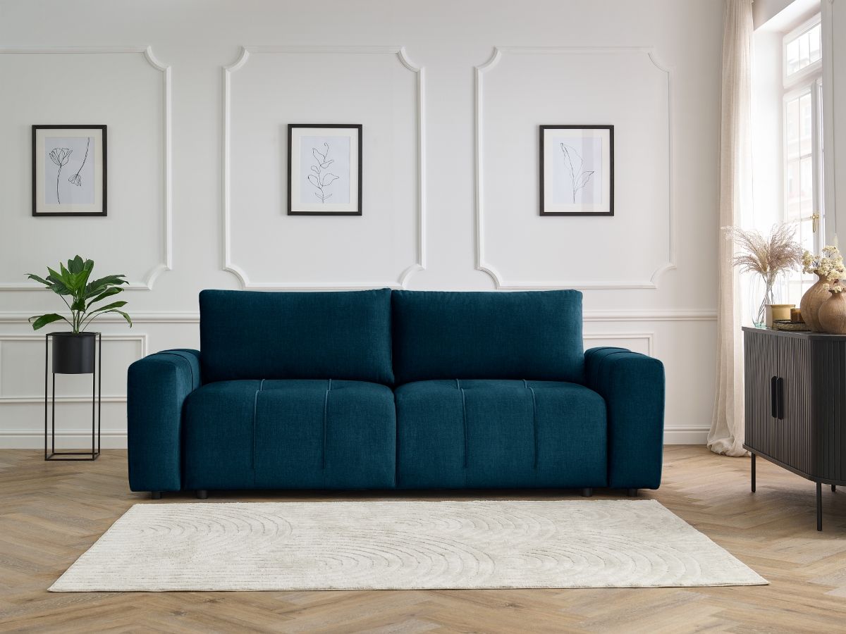 Bobochic Arsene Schlafsofa 3-Sitzer mit Bettkasten Samt Blau