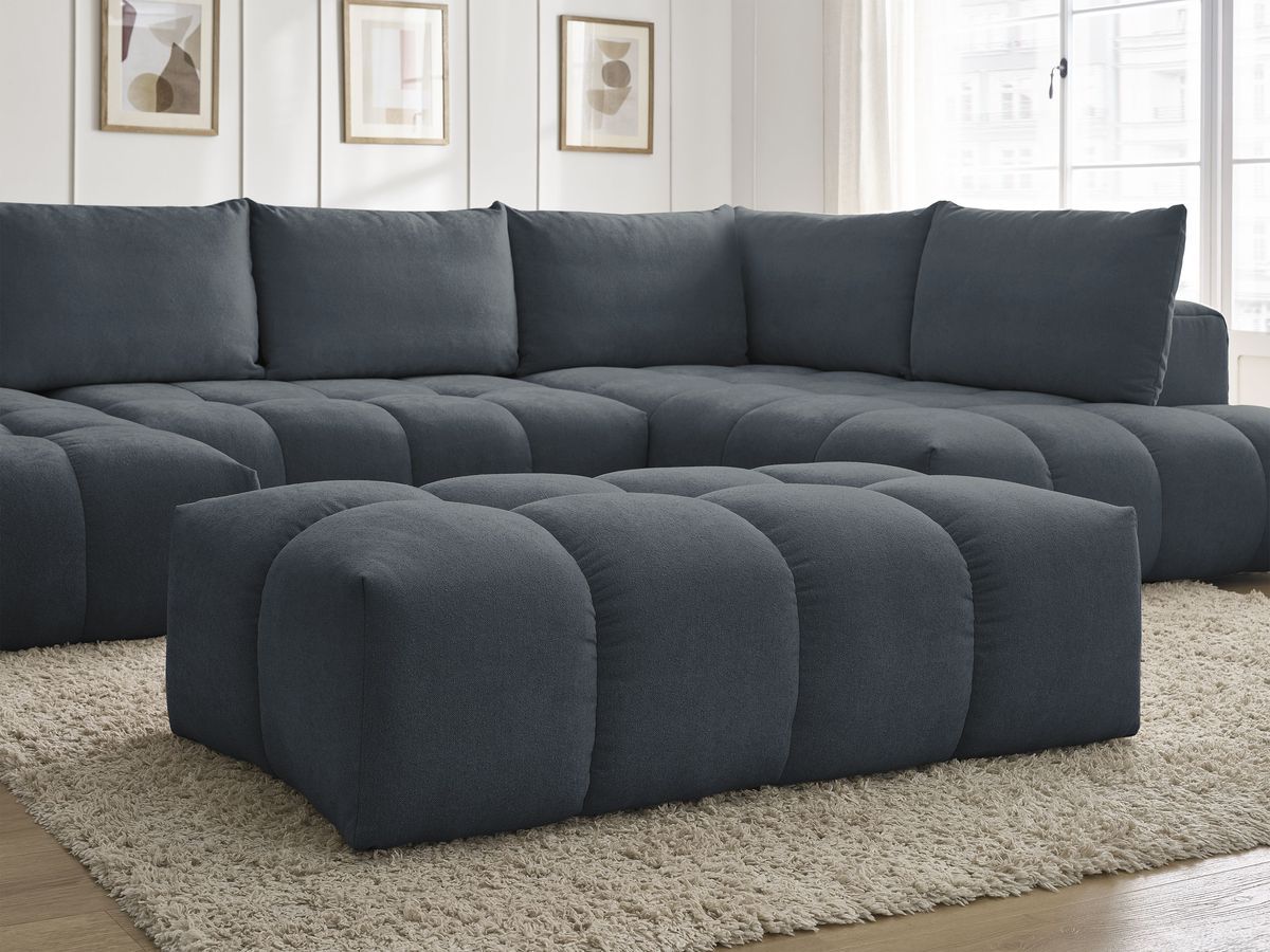 Bobochic Everest Wohnlandschaft mit Pouf, 6 Kissen Strukturstoff Dunkelblau Ecke links