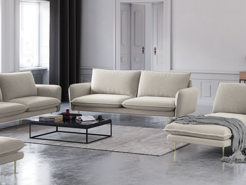 Cosmopolitan Design Sofa Vienna 3-Sitzer Strukturierter Stoff Positano Helles Beige Beine Gold