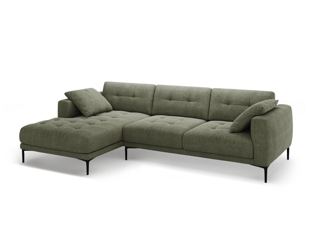 Cosmopolitan Design Ecksofa Lazio 3-Sitzer Strukturierter Stoff Sorella Dunkles Olivgrün Links