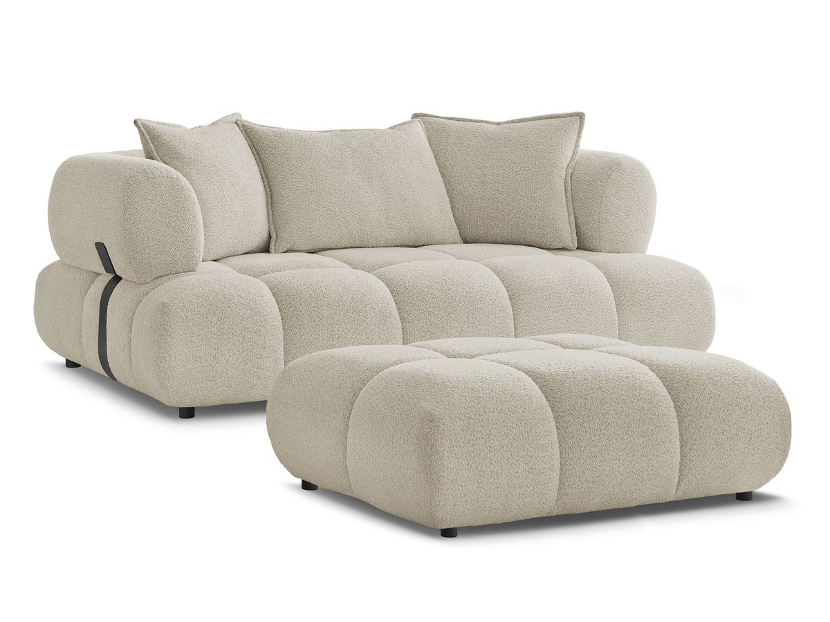 Bobochic Alya Sofa 2-Sitzer mit Pouf Bouclé-Stoff Beige