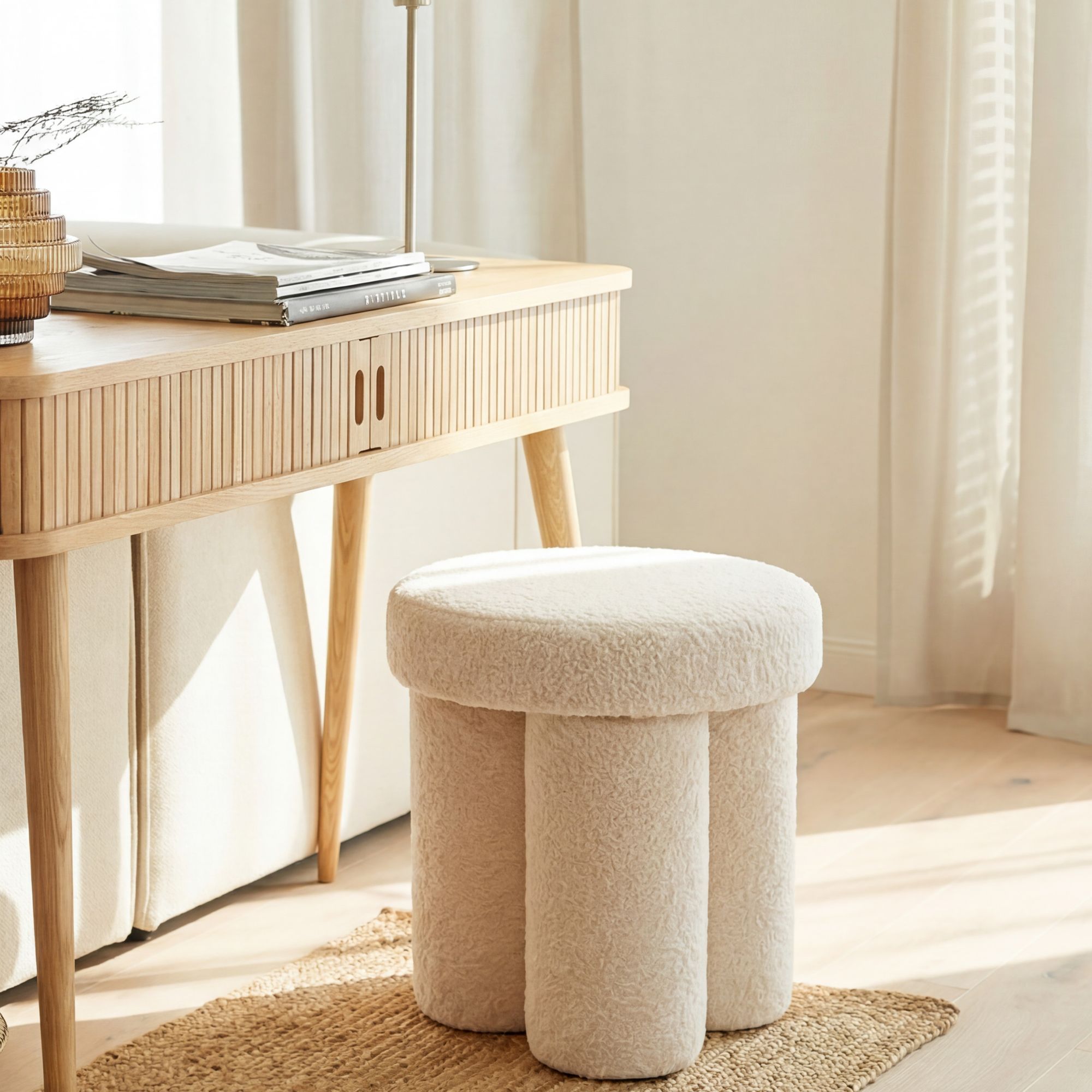 Sitzhocker Vagland Stoff Creme Ø 40 cm