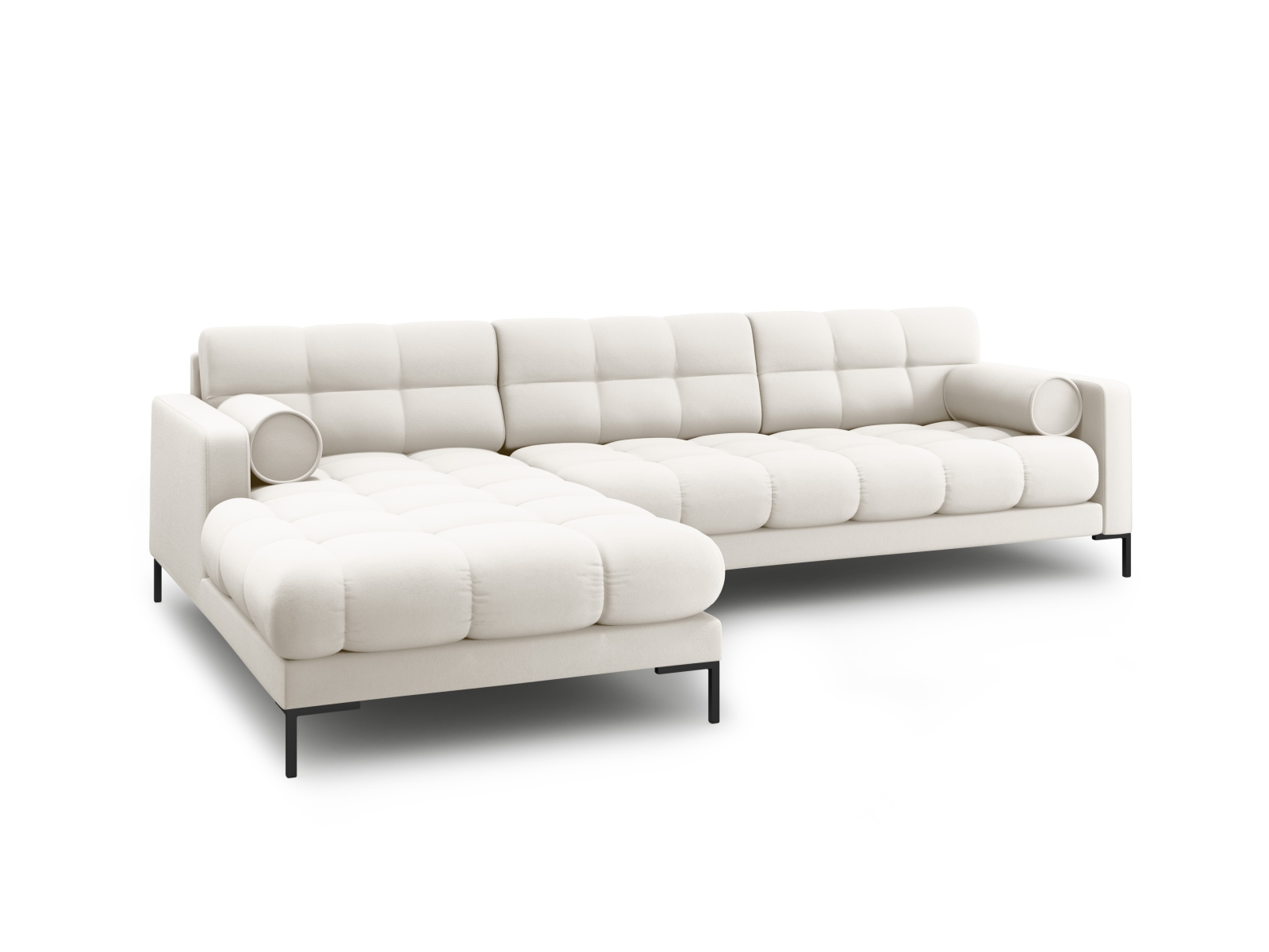 Cosmopolitan Design Ecksofa Bali 5-Sitzer Strukturierter Stoff Neve Helles Beige Links Beine Schwarzes Metall