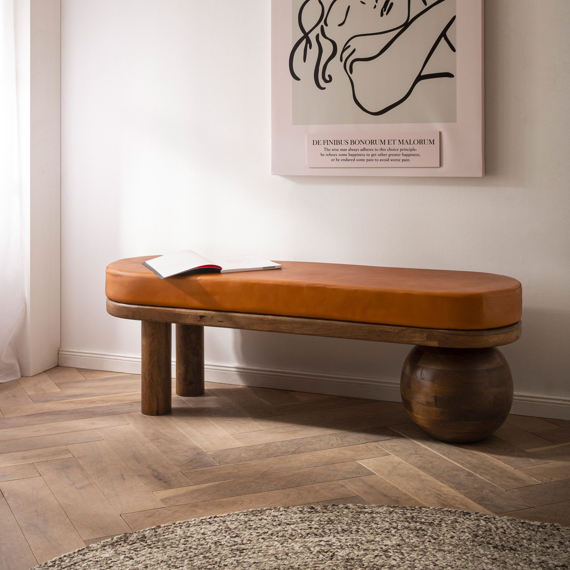 Sitzbank Moldjord Echtleder Braun 140 × 40 × 47 cm