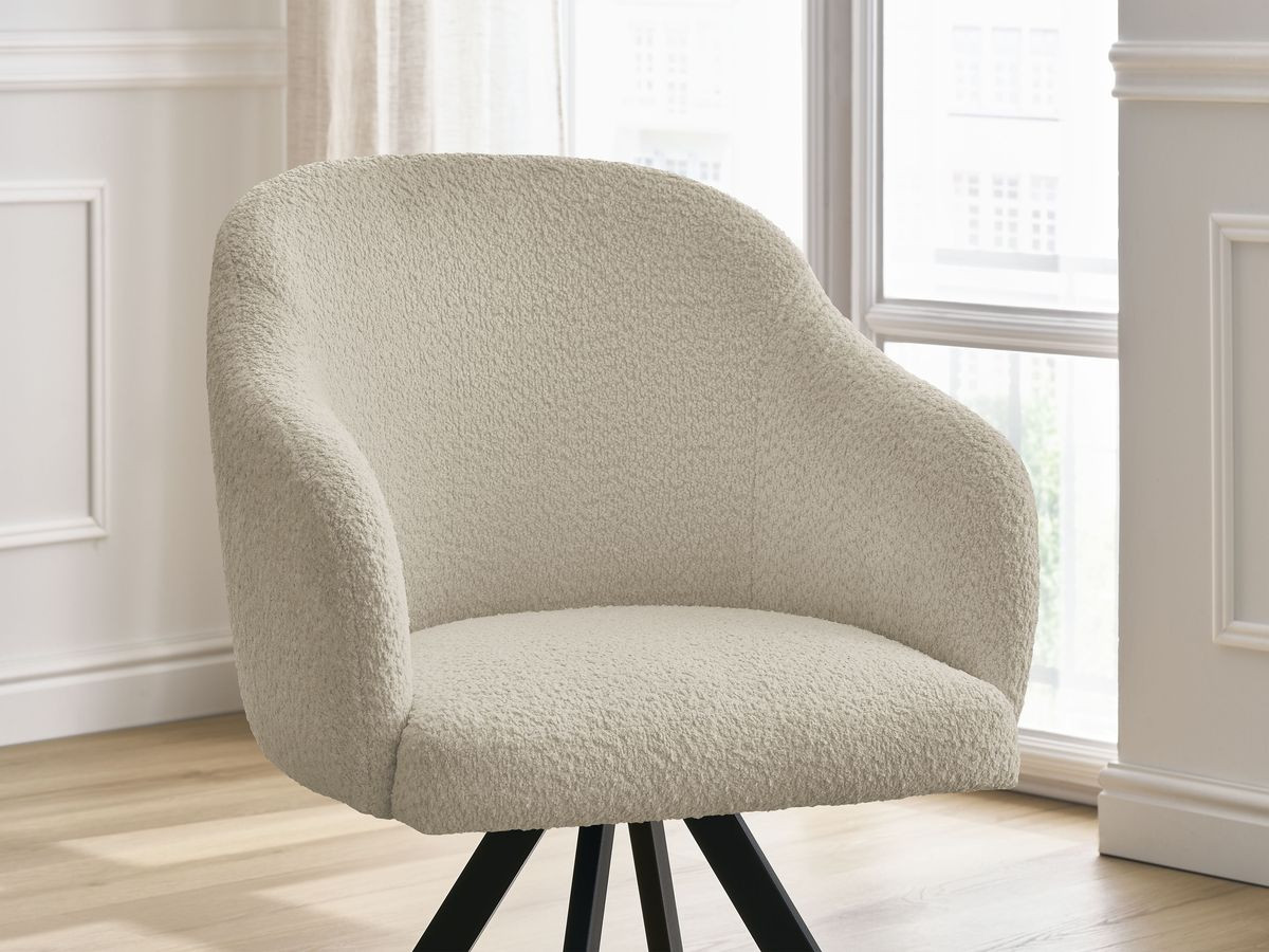 Bobochic Sophie Esszimmerstuhl mit Sternfuß Bouclé-Stoff Beige