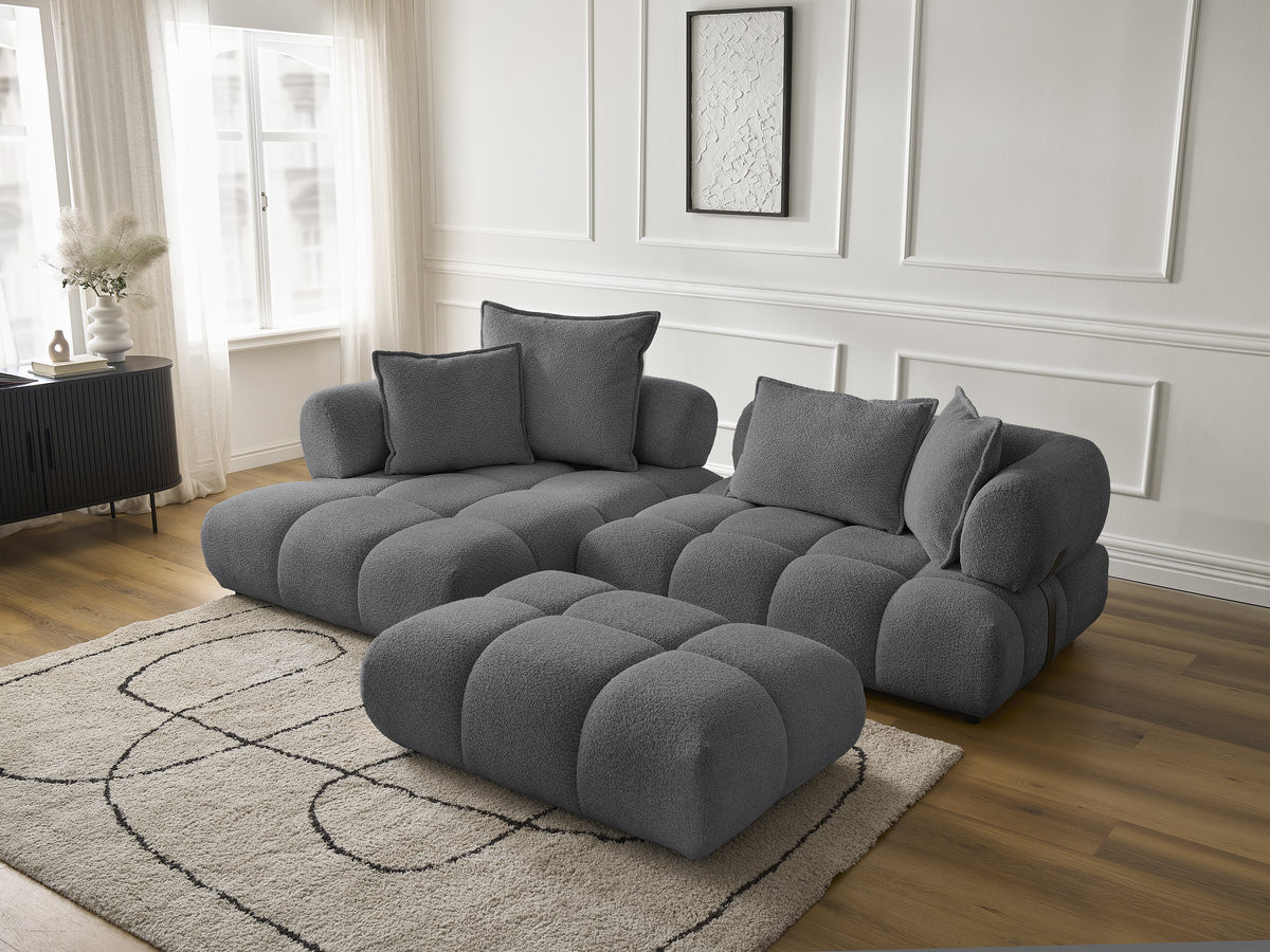 Bobochic Alya Ecksofa mit Pouf Bouclé-Stoff Dunkelgrau Ecke links