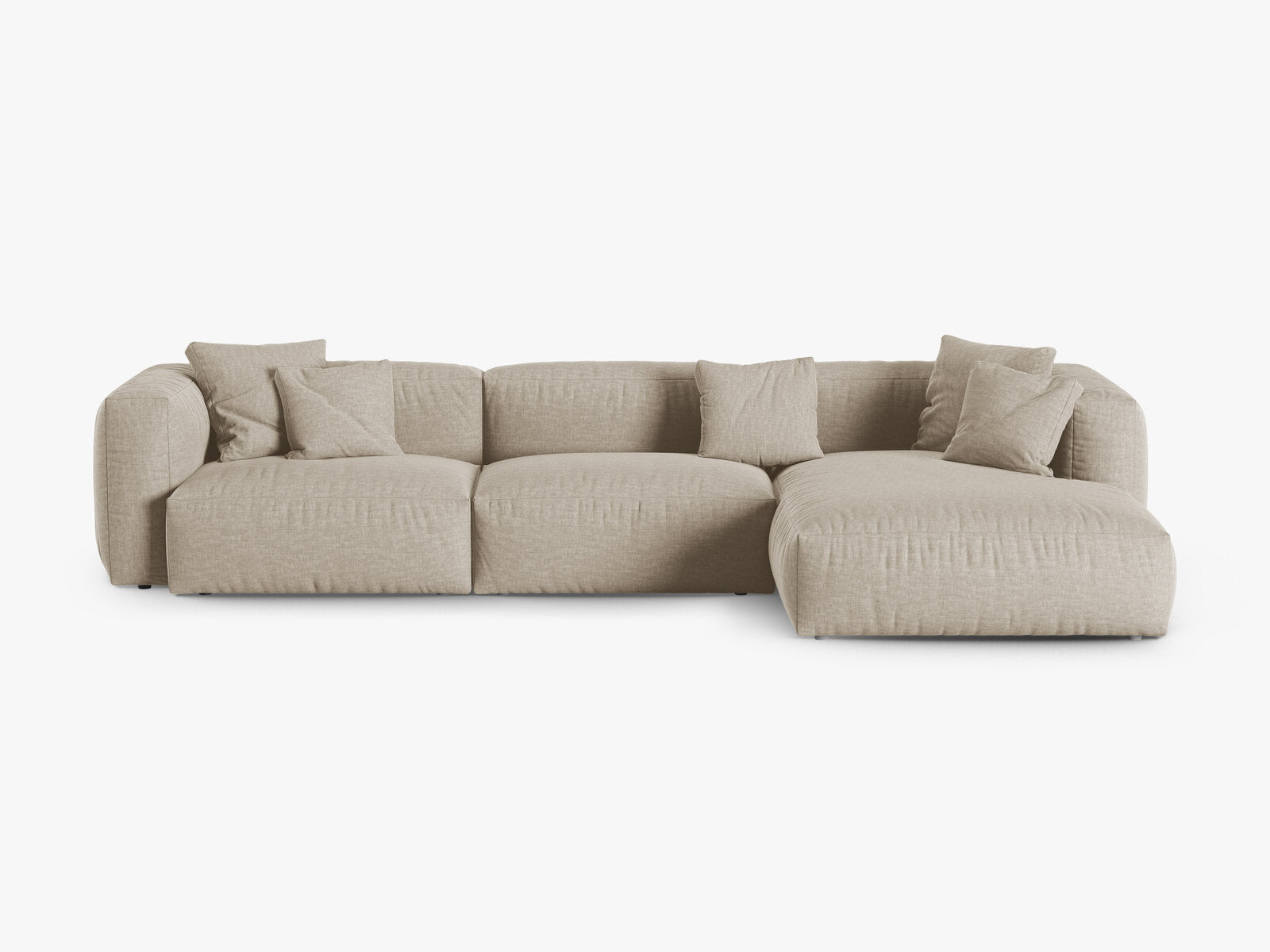 Micadoni Ecksofa Martina 3-Sitzer 90cm Sitztiefe Rechts Strukturierter Stoff Boston Helles Beige