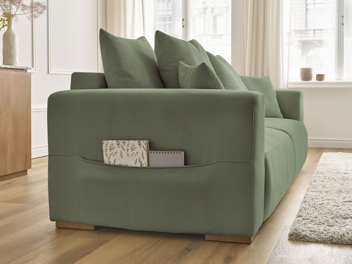 Bobochic Sidonie Schlafsofa 3-Sitzer mit Bettkasten Cordsamt Grün