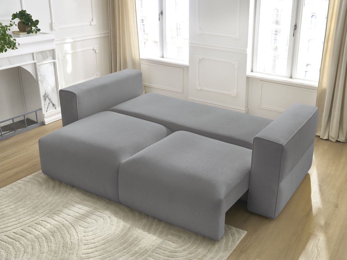 Bobochic Ezechiel Schlafsofa 3-Sitzer mit Bettkasten Melange-Stoff Hellgrau