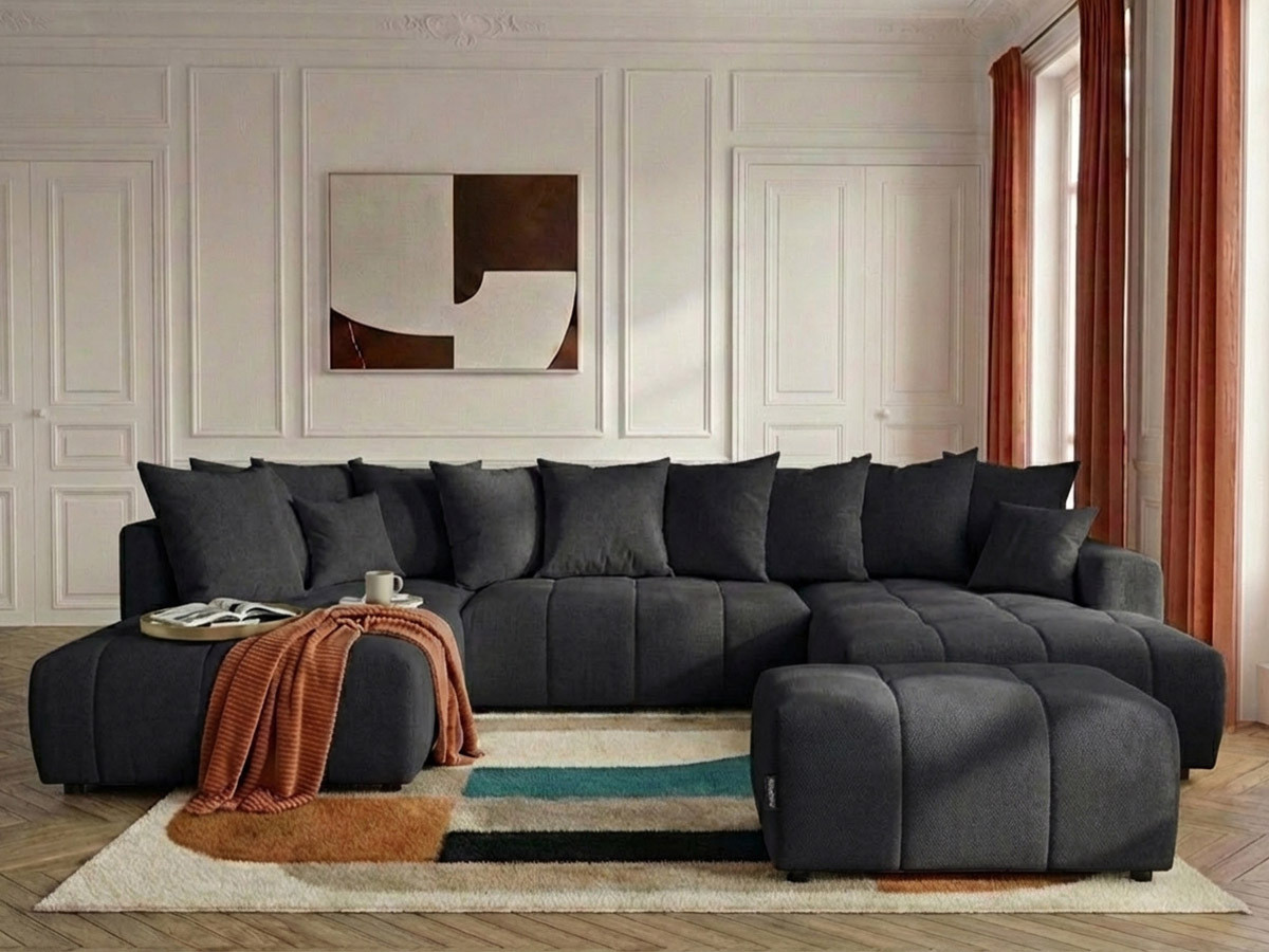 Bobochic Roxelane Wohnlandschaft mit Pouf Melange-Stoff Dunkelgrau Ecke rechts
