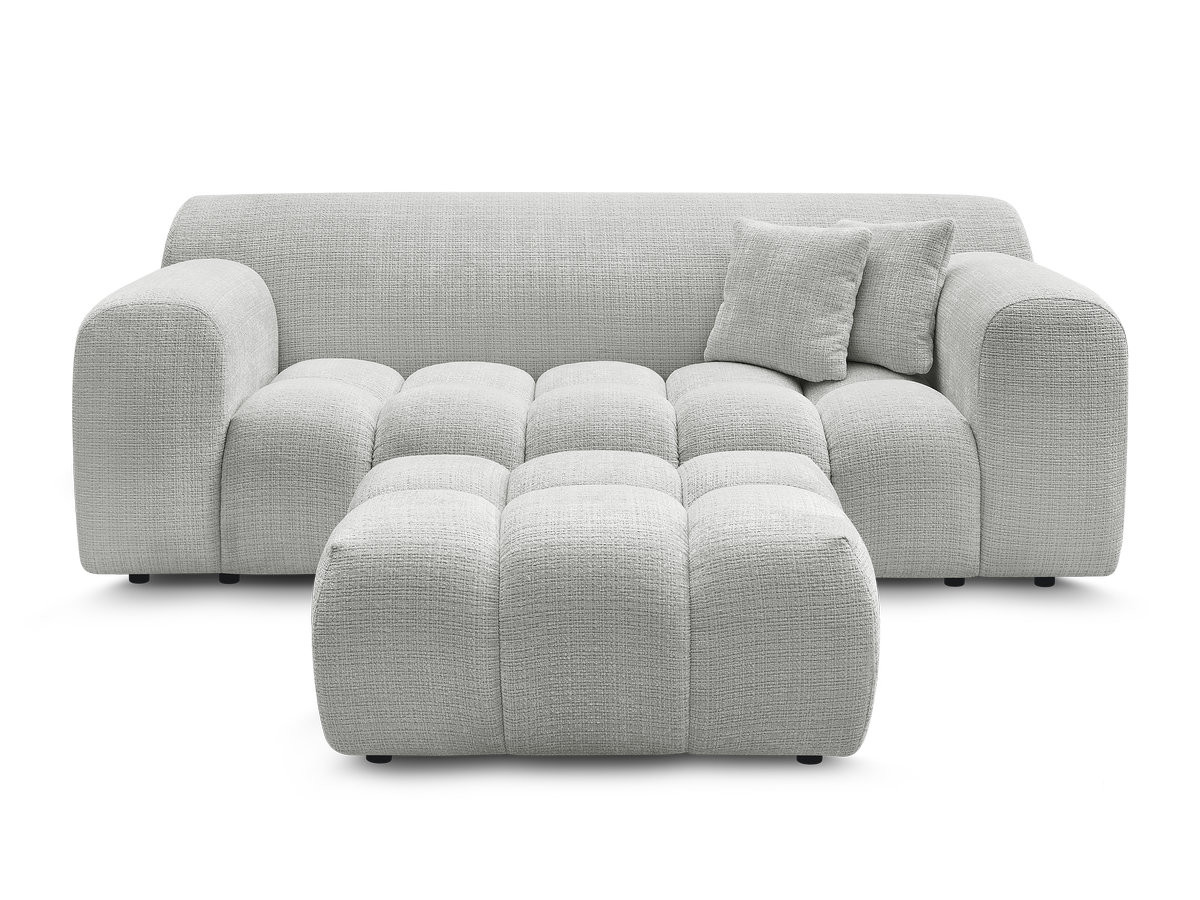Bobochic Melisse Sofa 2-Sitzer mit Pouf Strukturstoff Hellgrau