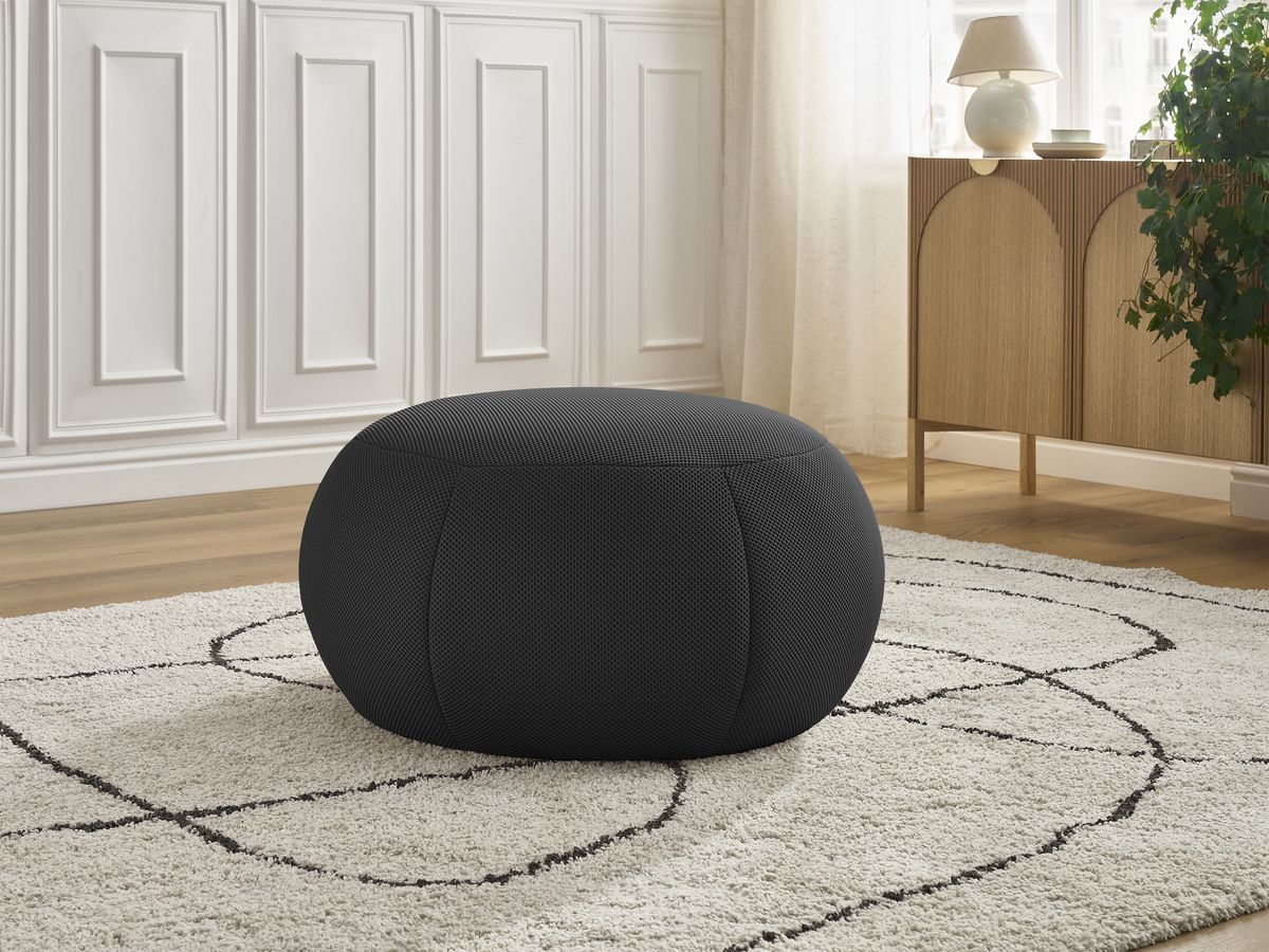 Bobochic Hayden Pouf, rund Mesh-Stoff Schwarz, 76 cm