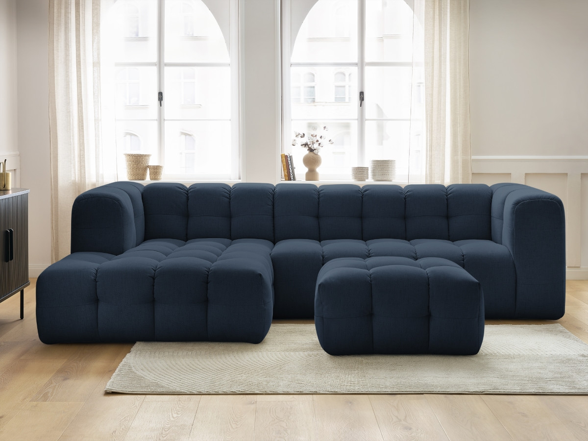 Bobochic Cloud Ecksofa mit Pouf 288 × 184 cm Stoff Dunkelblau Ecke links