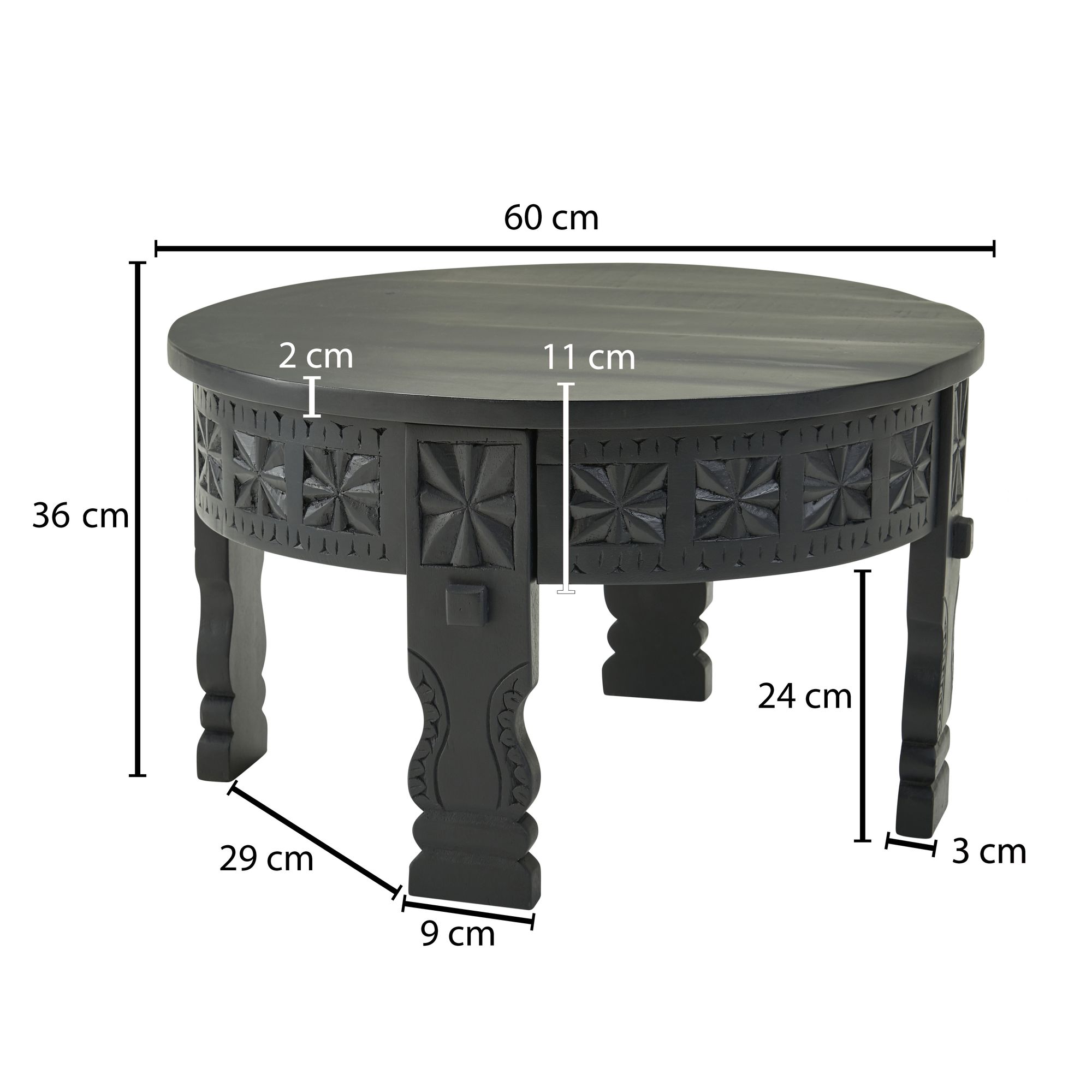 Couchtisch Adaldalur Mango Massivholz Schwarz Ø 60 cm