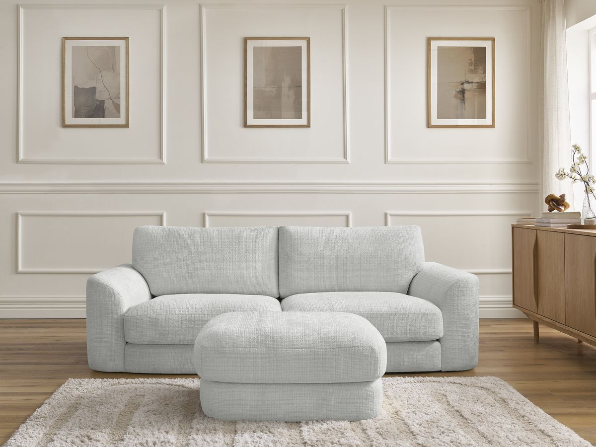 Bobochic Leonore Sofa 3-Sitzer mit Pouf Strukturstoff Hellgrau