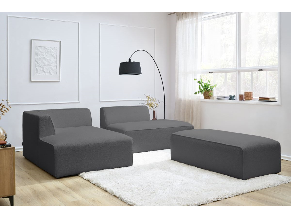 Bobochic Megeve Ecksofa mit Schlaffunktion und Pouf Bouclé-Stoff Dunkelgrau Ecke links