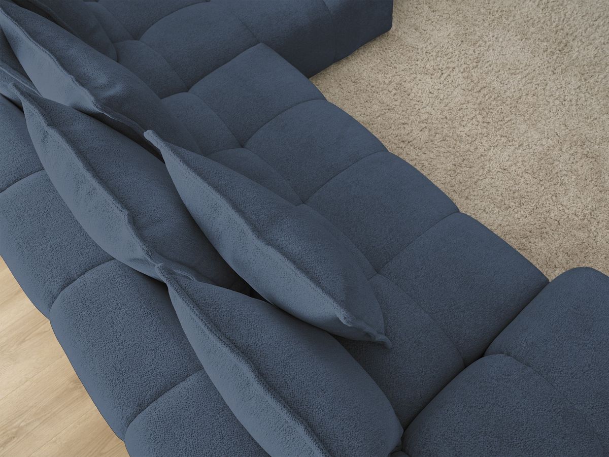 Bobochic Everest Ecksofa mit Schlaffunktion und Bettkasten 318 × 180 cm, 7 Kissen Melange-Stoff Dunkelblau Ecke rechts