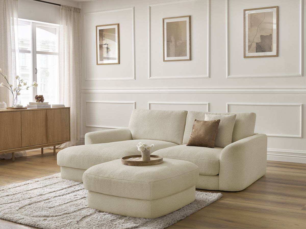 Bobochic Leonore Ecksofa mit Pouf Bouclé-Stoff Beige Ecke links