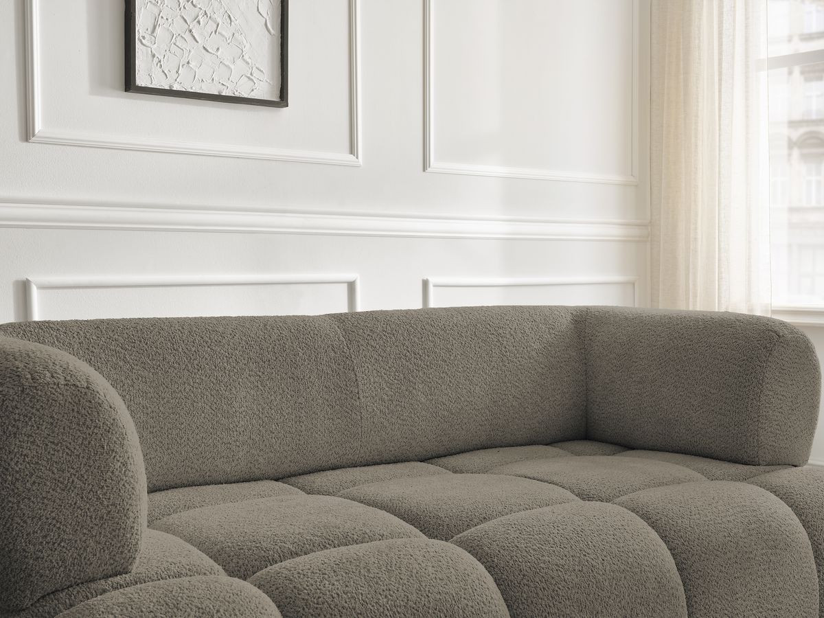 Bobochic Alya Sofa 2-Sitzer mit Pouf Bouclé-Stoff Taupe
